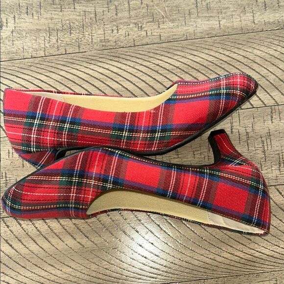 Red Stewart Tartan Modest Heels 👠 👠 with Rounded Toe Durable Canvas Fabric 9.5 W - Picture 15 of 17
